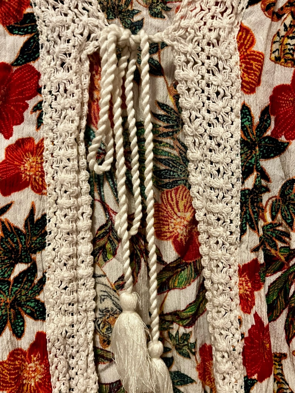 Jessica Simpson Cream Crochet-Trim Floral Tunic with Orange & Green Print - Picture 6 of 12